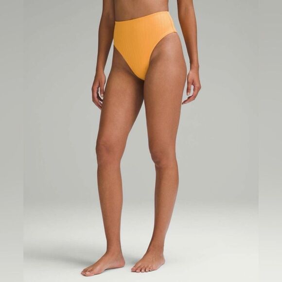 Lululemon Ribbed High Waist Skimpy Bottom 6 Swim NEW Mango Dream - Picture 1 of 7